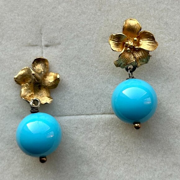 Sissy Yates Floral 24K Gold-Plate and Turquoise Drop Earrings - Picture 3 of 10